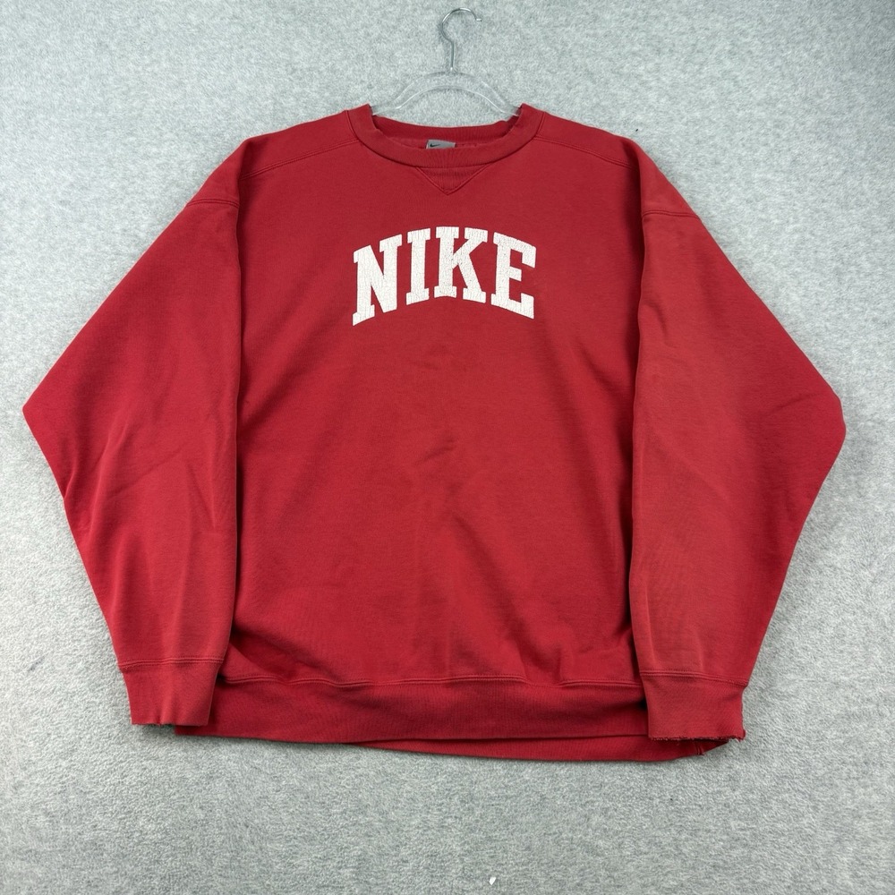 Vintage Nike Sweatshirt Mens XL Red Embroidered Spellout Crewneck Jumper 90s y2k